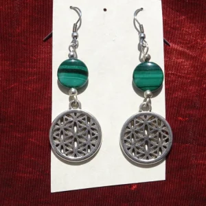 orecchini con Malachite e fiore della vita