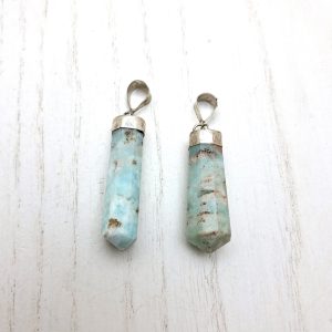 Pendenti Aragonite cuprifera (Aragonite contente rame)con montatura in argento
