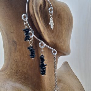 orecchino singolo con Ossidiana nera modello ear cuff